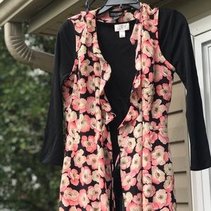 New York & Co Poppy Floral Dress Vest Midi Wrap